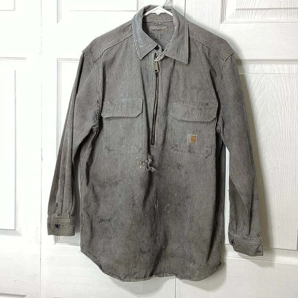 Carhartt Roached Pullover Striped Blue and White Work Shirt - Picture 5 of 12